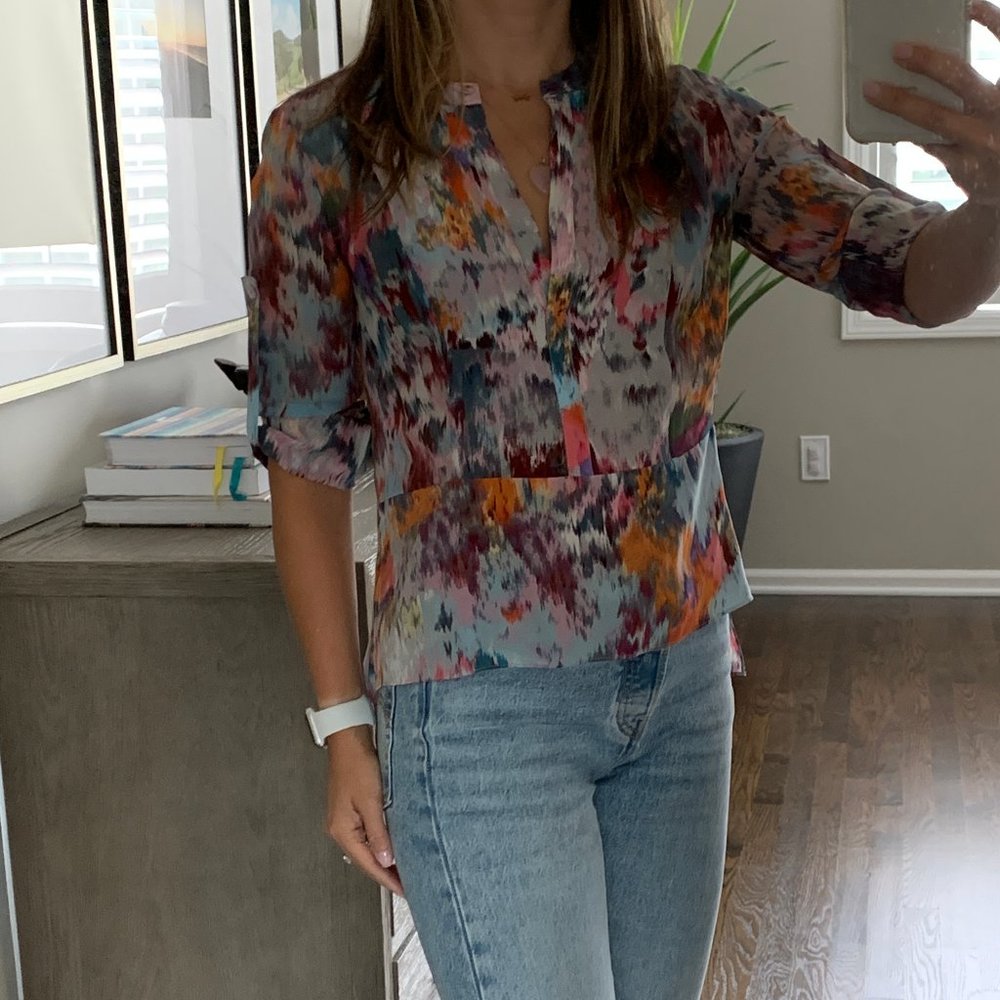 BCBG MaxAzria 100% silk blouse multi-color